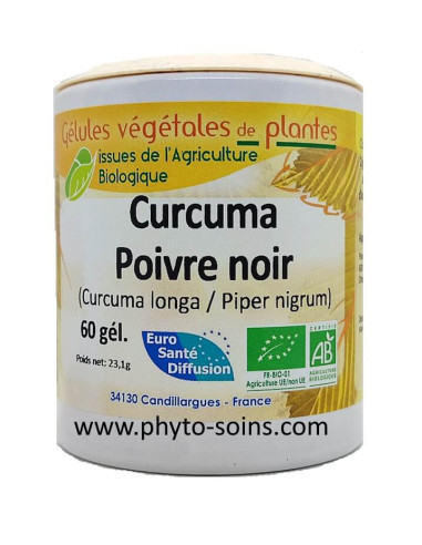 Boite de 60 gélules de Curcuma - Poivre noir (Curcuma longa - Piper nigrum) 310mg BIO