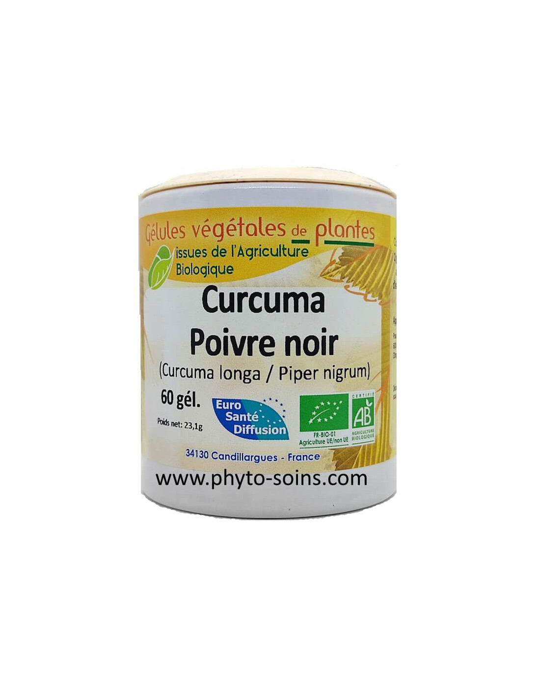 Boite de 60 ou 250 gélules de Curcuma - Poivre noir (Curcuma longa - Piper nigrum) 310mg BIO