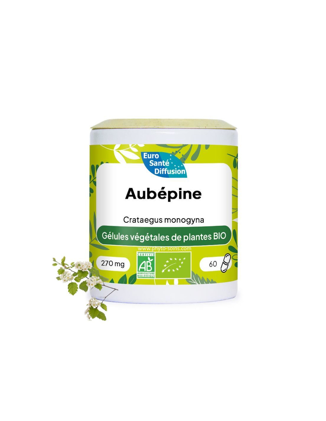 Boite de 60 ou 250 gélules d'Aubépine BIO (Crataegus monogyna) 270mg