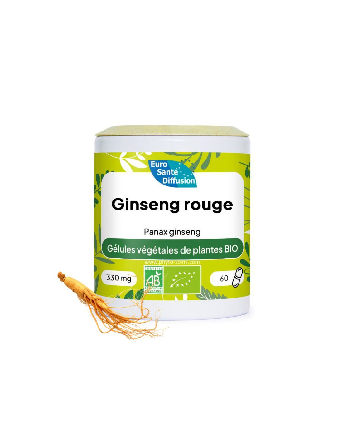 Boite de 60 ou 250 gélules de Ginseng rouge BIO (Panax ginseng) 330mg